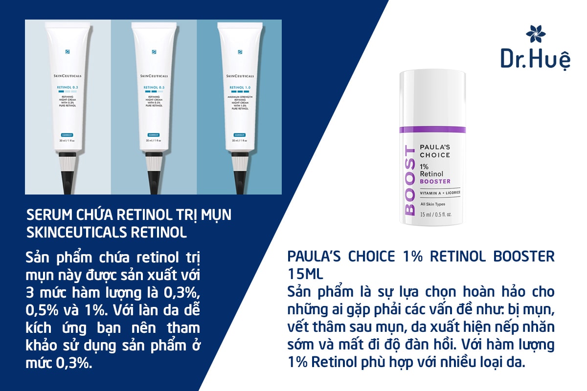 Sản phẩm chứa retinol trị mụn từ Skinceuticals và Paul's Choice